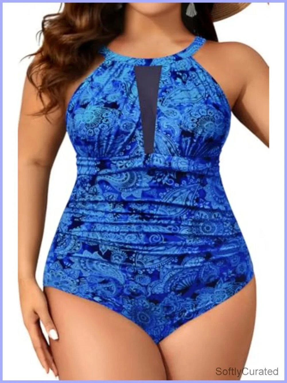 Plus Size One Piece Swimsuit Tummy Control High Neck Ruched Swimwear